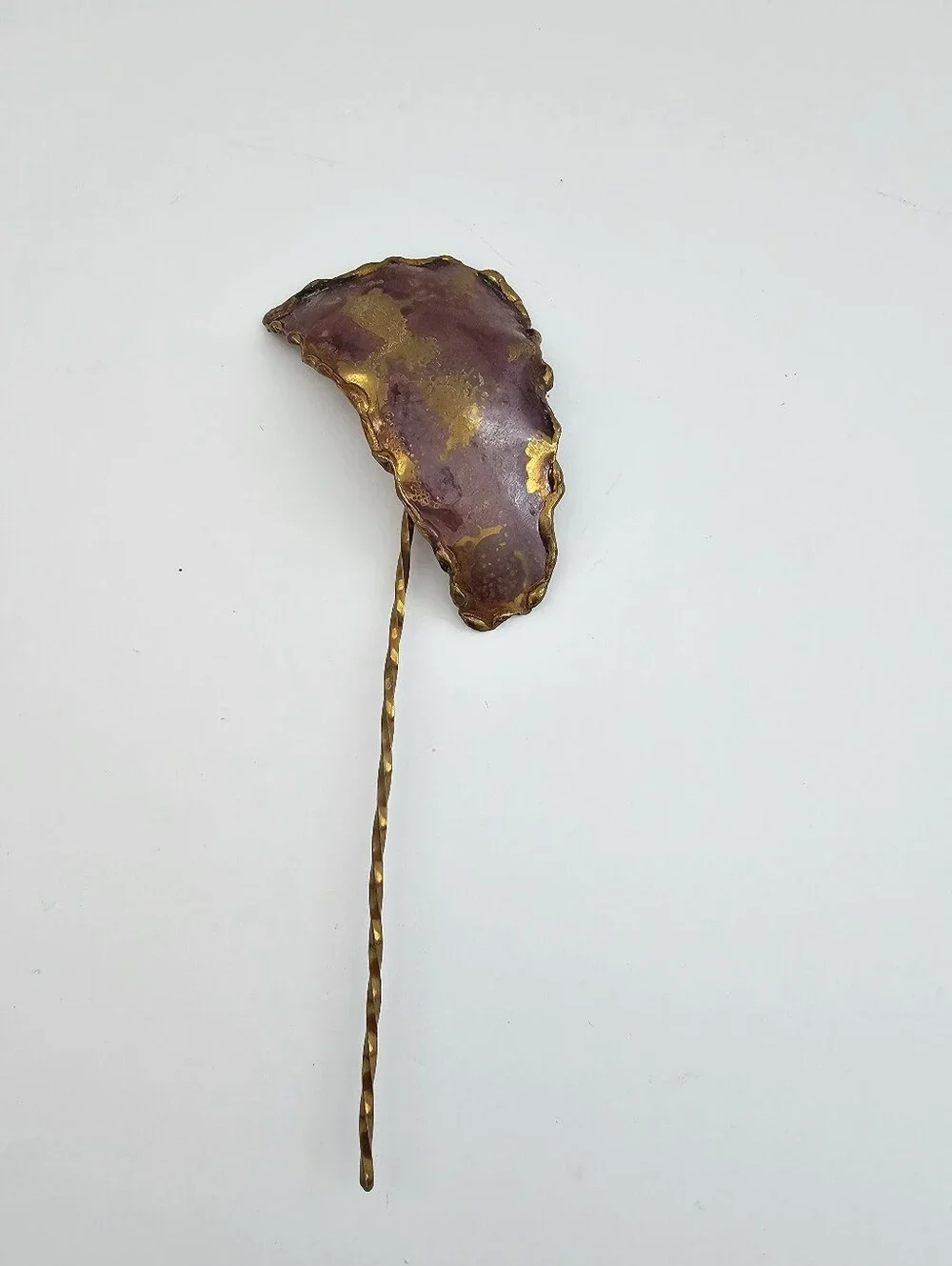 Vintage Brenda Peo Signed Flame Painted Copper Stick Pin, Bpeo Southwestern
